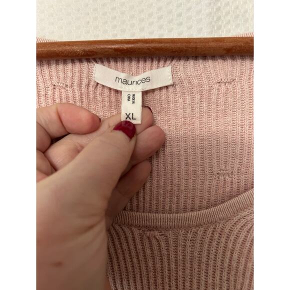 Maurices Pink Sweater Ribbed Puff Short Sleeve Casual Pull Over Top Size XL - Picture 2 of 7